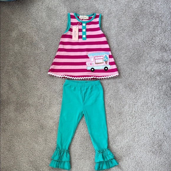 Marie Nicole Pink and Teal Ice Cream Truck Ruffled outfit Size XS - Picture 2 of 7
